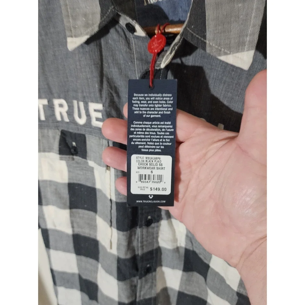 True Religion Men Shirts Plaid Black Grey Checker Gray small new w tag. bin 32